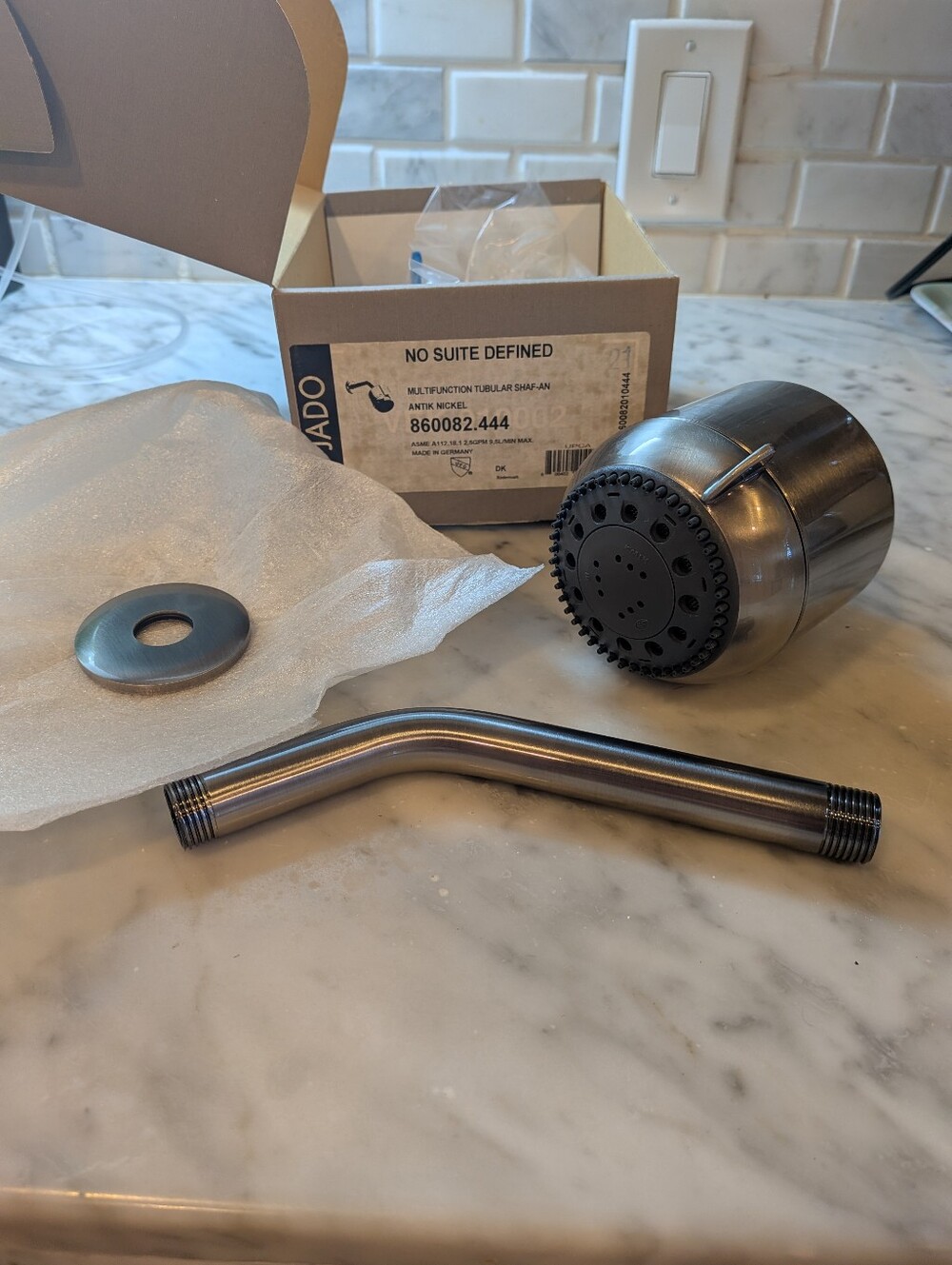 NIB Jado Multifunction Showerhead & Shower Arm/Flange- Antique Nickel